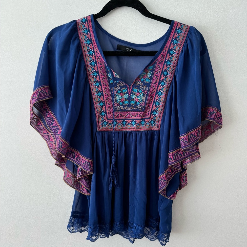 SO Blue Embroidered Women's Top